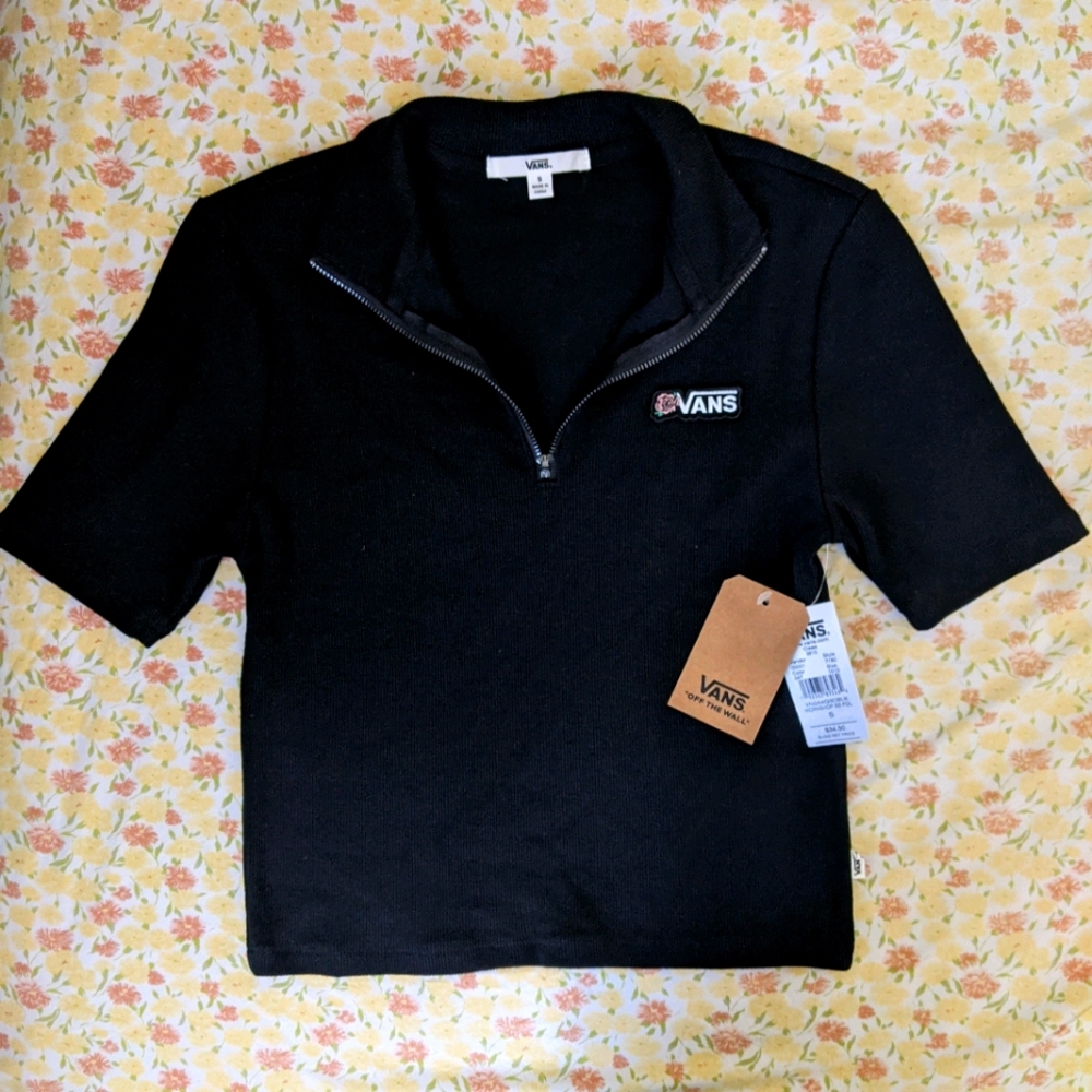 NWT Vans Zip Collar Cropped Polo Shirt